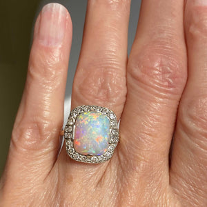 Antique Diamond Halo Opal Ring in Platinum & 14K Gold - Boylerpf
