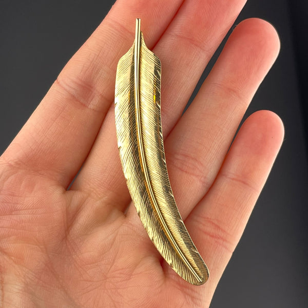 Vintage Gold Feather Pendant Brooch - Boylerpf