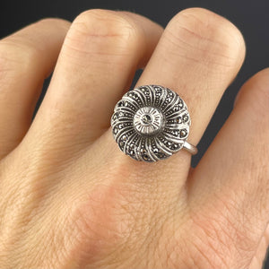 Sterling Silver Marcasite Twist Flower Statement Ring, Sz 6.5 - Boylerpf