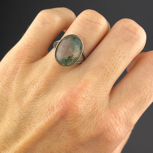 Vintage Moss Agate Silver Ring, Sz 6 - Boylerpf