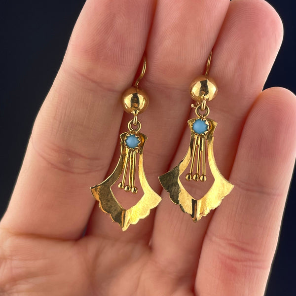 Antique 18K Gold Turquoise Dangle Earrings - Boylerpf