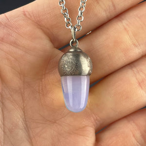 Silver Opaline Sunflower Acorn Charm Pendant Necklace - Boylerpf