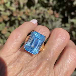 Mid Century 14K Gold Vintage 23 CTW Blue Topaz Ring - Boylerpf