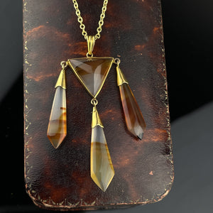 Antique Victorian Gold Sugarloaf Scottish Agate Necklace - Boylerpf