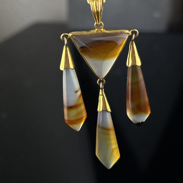 Antique Victorian Gold Sugarloaf Scottish Agate Necklace - Boylerpf