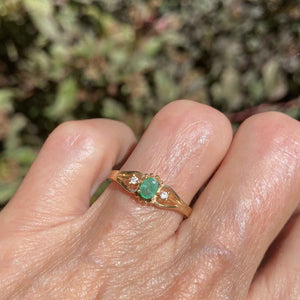 Vintage Oval Emerald Solitaire Diamond 14K Gold Ring - Boylerpf