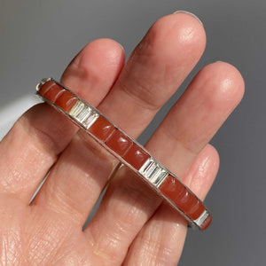 Art Deco Silver Carnelian Crystal Bracelet Bangle - Boylerpf
