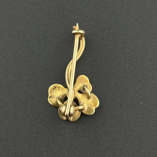 Art Nouveau 14K Gold Pearl Shamrock Enamel Brooch - Boylerpf