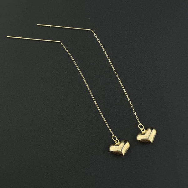 Puffy Heart Dangle 14K Gold Threader Earrings - Boylerpf