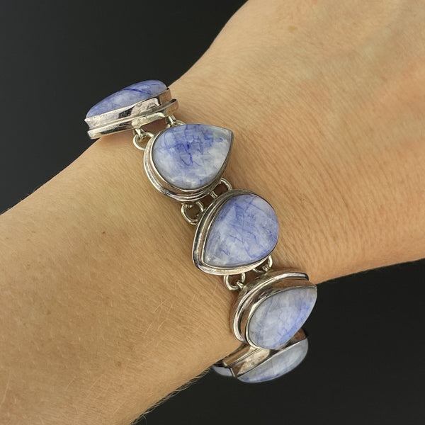 Silver Blue Labrodite Pear Cabochon Bracelet - Boylerpf