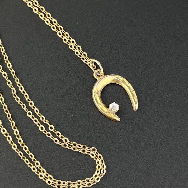 9K Gold Horseshoe Simulated Diamond Pendant Necklace - Boylerpf