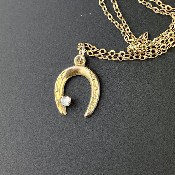 9K Gold Horseshoe Simulated Diamond Pendant Necklace - Boylerpf