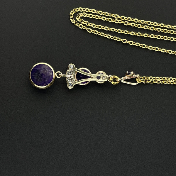 ON HOLD Gold Diamond Amethyst Cabochon Victorian Pendant Necklace - Boylerpf