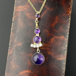 ON HOLD Gold Diamond Amethyst Cabochon Victorian Pendant Necklace - Boylerpf