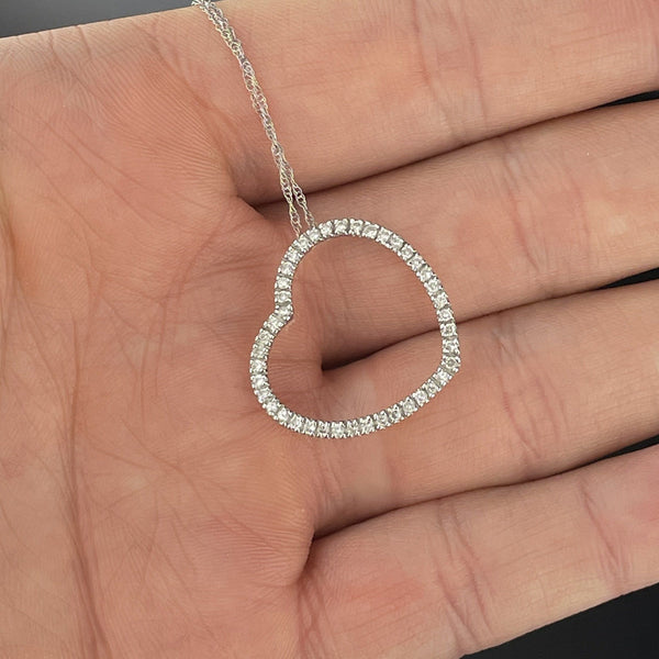 14K White Gold Diamond Open Heart Pendant Necklace - Boylerpf