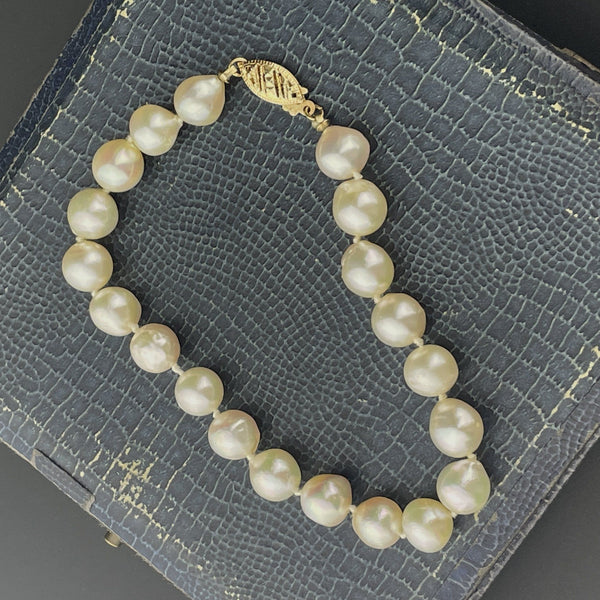 Vintage 14K Gold Handknotted Pearl Bracelet - Boylerpf