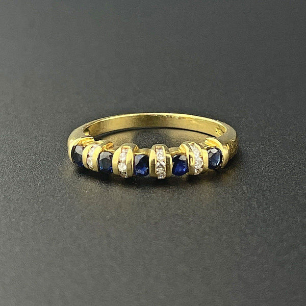 Vintage 18K Gold Half Hoop Sapphire Diamond Ring - Boylerpf