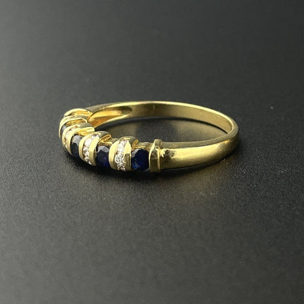 Vintage 18K Gold Half Hoop Sapphire Diamond Ring - Boylerpf