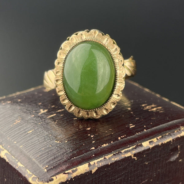 Vintage Gold Cabochon Jade Ring - Boylerpf