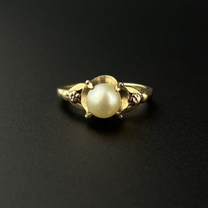 Vintage Gold Pearl Solitaire Ring - Boylerpf