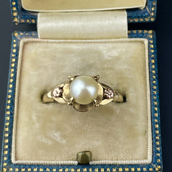 Vintage Gold Pearl Solitaire Ring - Boylerpf