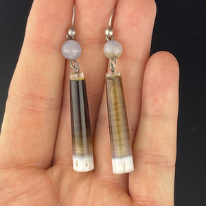 Vintage Long Scottish Banded Agate Earrings - Boylerpf