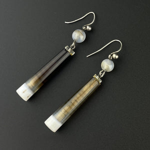 Vintage Long Scottish Banded Agate Earrings - Boylerpf