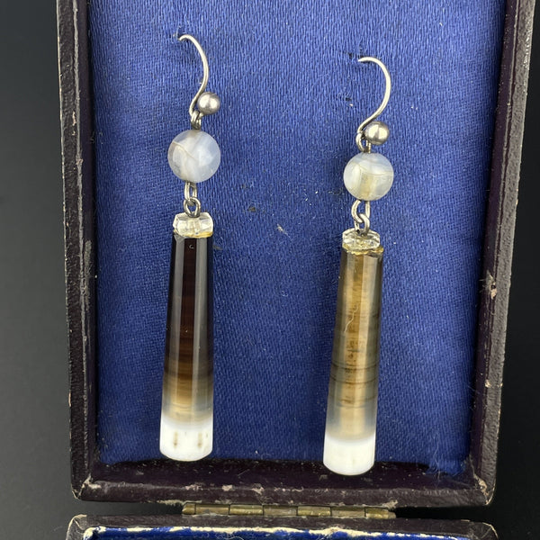 Vintage Long Scottish Banded Agate Earrings - Boylerpf