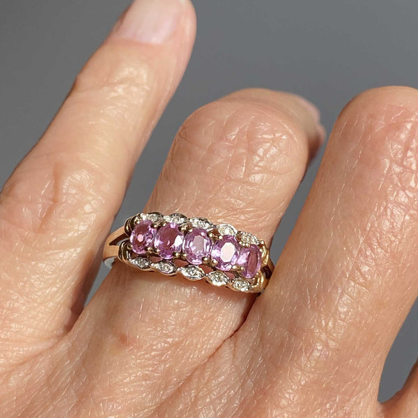 Vintage Pink Sapphire Diamond Accent Ring in Gold - Boylerpf