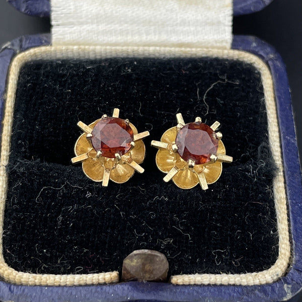 Vintage 14K Gold Garnet Buttercup Earrings - Boylerpf