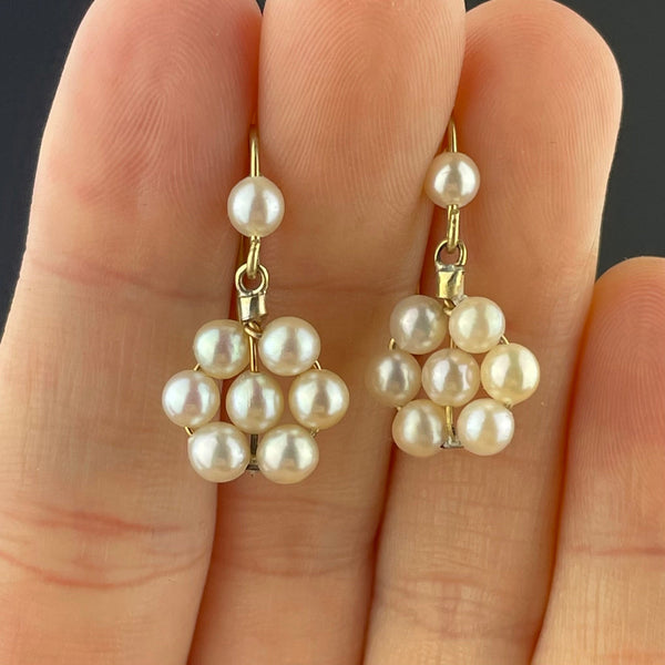 Vintage Gold Pearl Flower Cluster Dangle Earrings - Boylerpf