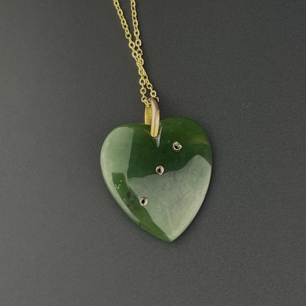 Antique Seed Pearl Jade Heart Pendant Necklace - Boylerpf