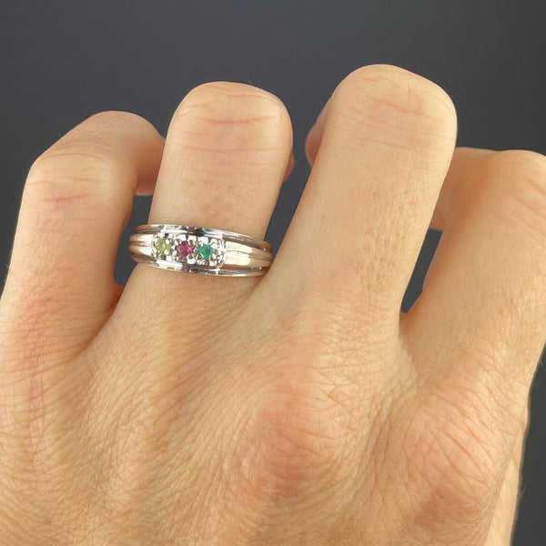 Vintage Emerald Ruby Quartz 14K White Gold Mothers Ring - Boylerpf