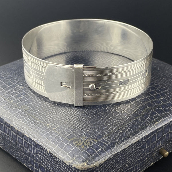 Antique Silver Cuff Victorian Buckle Bracelet - Boylerpf