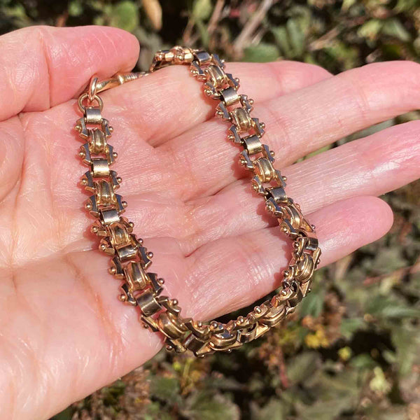 Antique Edwardian Rosy Rolled Gold Watch Chain Bracelet - Boylerpf