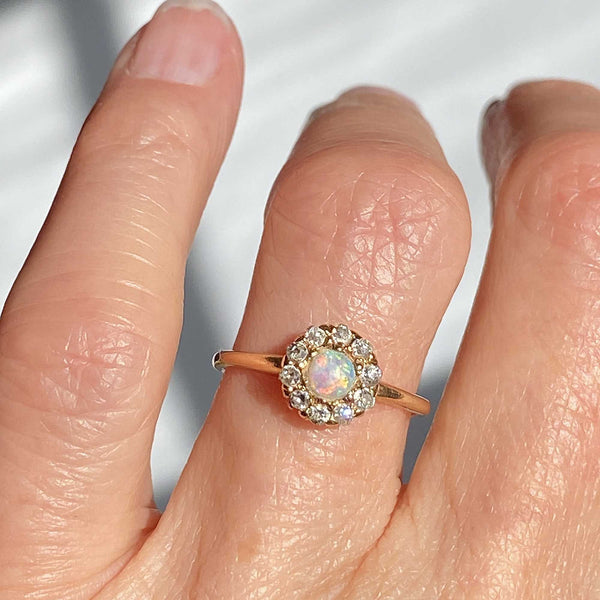 Antique 14K Gold Diamond Halo Opal Ring - Boylerpf