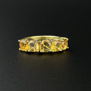 Vintage Gold Vermeil 5 Stone Citrine Half Eternity Band, Sz 6 3/4 - Boylerpf