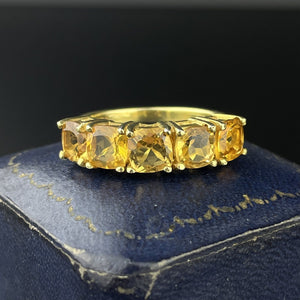 Vintage Gold Vermeil 5 Stone Citrine Half Eternity Band, Sz 6 3/4 - Boylerpf