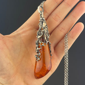 Arts and Crafts Style Silver Baltic Amber Pendant Necklace - Boylerpf