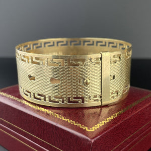 Vintage Greek Key Pattern Gold Buckle Bracelet - Boylerpf