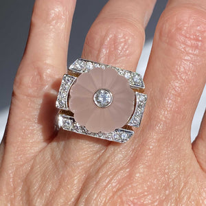Vintage Melon Rose Quartz Diamond Ring in 14K Gold - Boylerpf