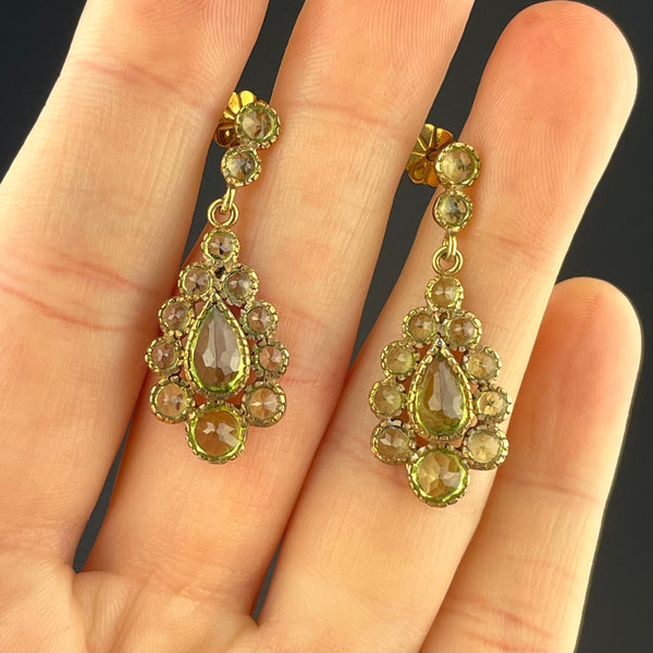 Vintage Victorian Style Peridot 9K Gold Chandelier Earrings - Boylerpf