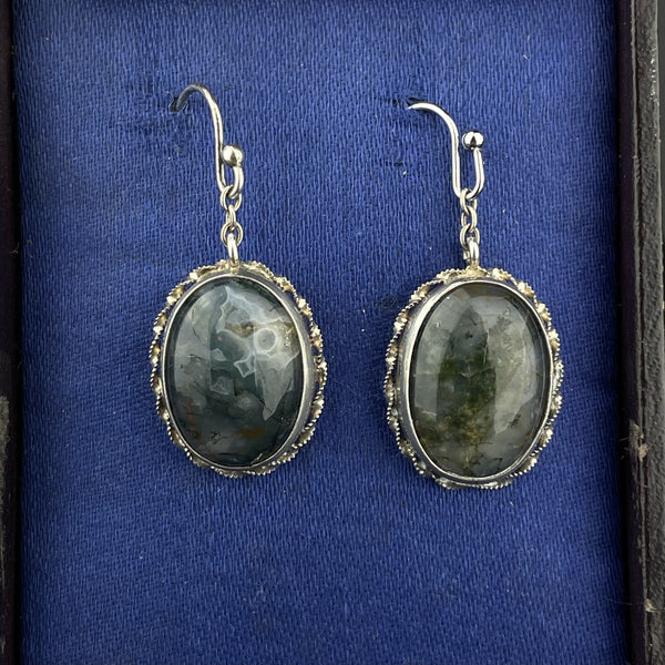 Antique Art Deco Scottish Moss Agate Earrings - Boylerpf