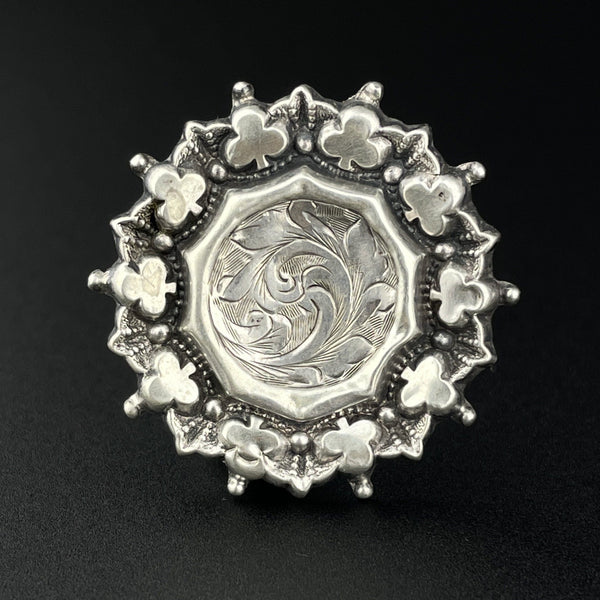 Antique Victorian Sweetheart Silver Clover Brooch - Boylerpf