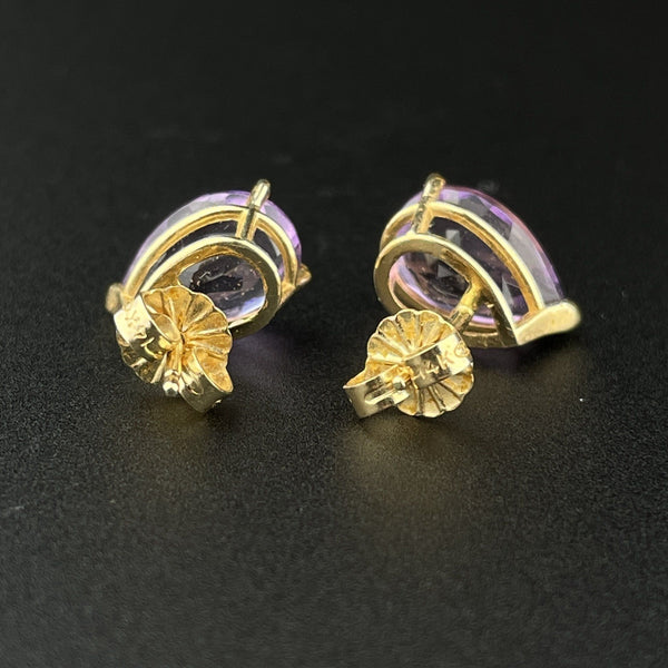 Vintage 14K Gold 1.50 CTW Pear Shape Amethyst Stud Earrings - Boylerpf