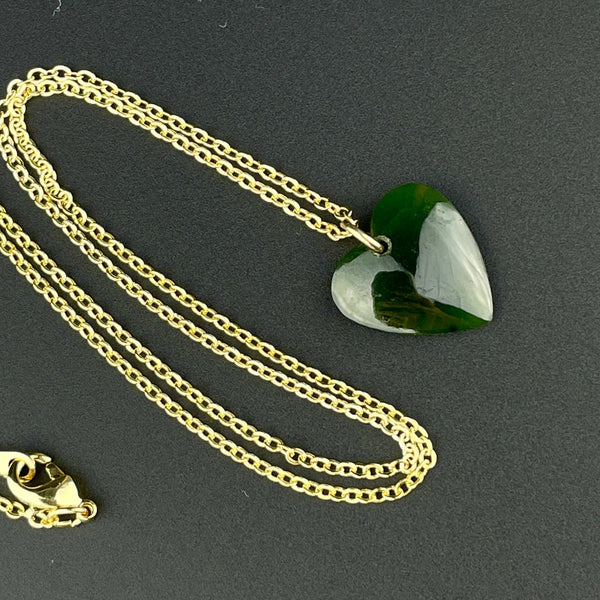 Antique Rolled Gold Jade Heart Charm Pendant - Boylerpf
