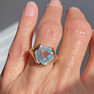 Vintage Diamond Trillion Cut Blue Topaz Ring in 14K Gold - Boylerpf