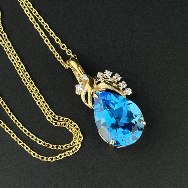 Vintage 14K Gold Diamond Pear Topaz 13.11 CTW Pendant, Alwand Vahan - Boylerpf
