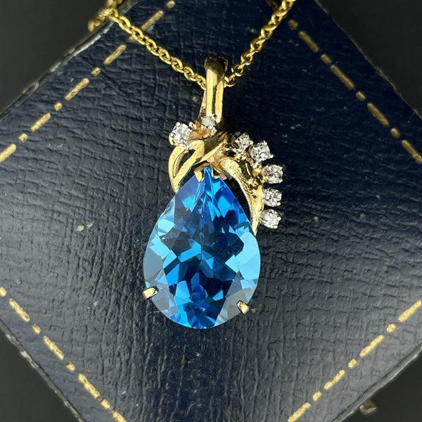 Natural Swiss Blue Topaz Necklace, 14k Solid Gold Round Gemstone Neckl