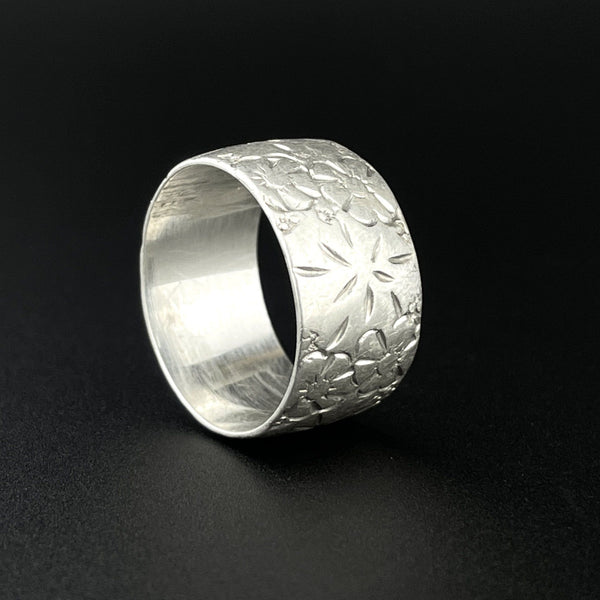 Antique Silver Engraved Forget Me Not Wide Ring, Sz 6.5 – Boylerpf